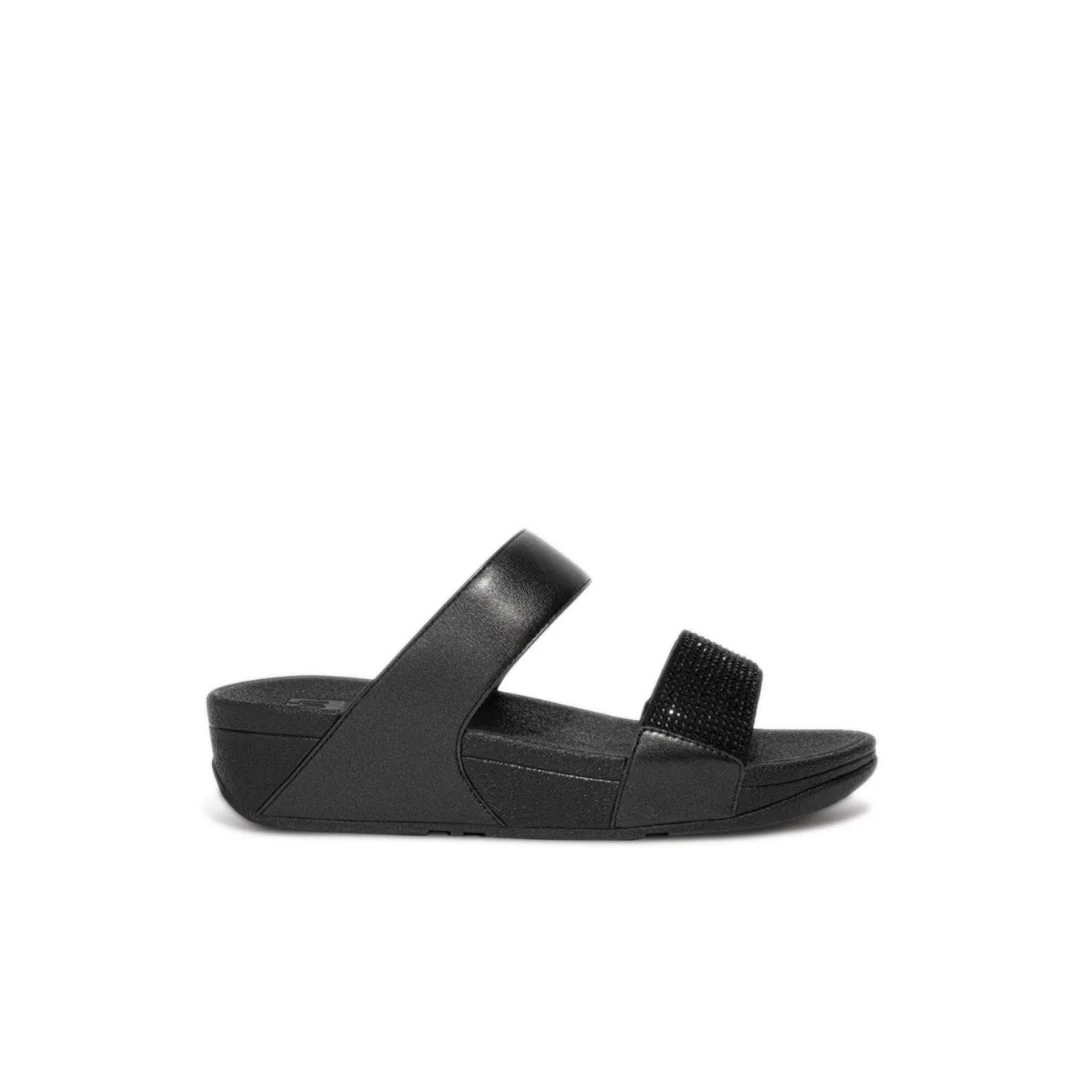 FitFlop Lulu Crystal Embellished Slides Black