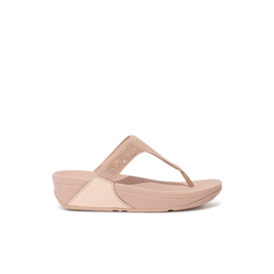 FitFlop Lulu Crystal Embellished Toe Post Sandals Rose Gold