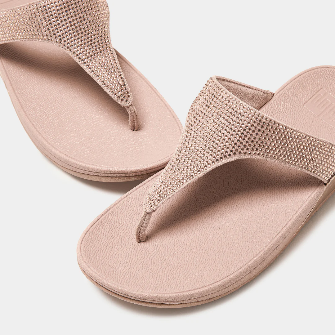 FitFlop Lulu Crystal Embellished Toe Post Sandals Rose Gold - Image 3