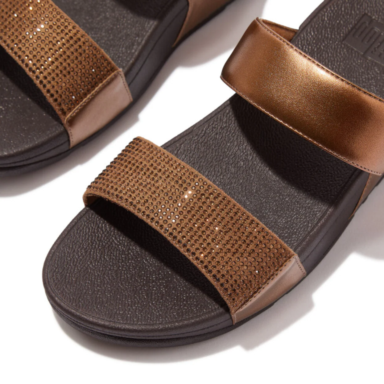 Fitflop Lulu Crystal Embellished Slides Bronze - Image 3