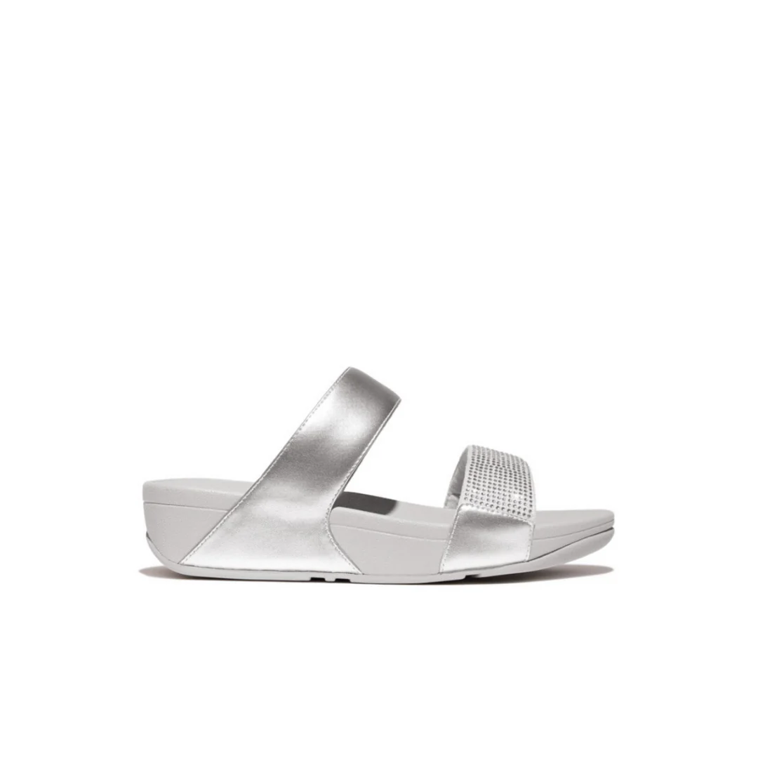 Fitflop Lulu Crystal Embellished Slides Silver