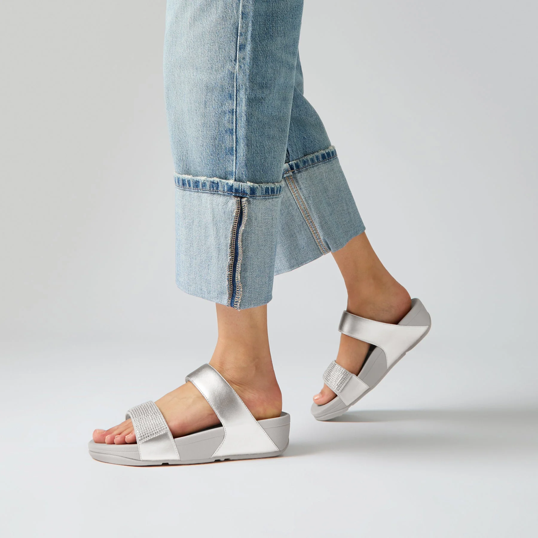 Fitflop Lulu Crystal Embellished Slides Silver - Image 2