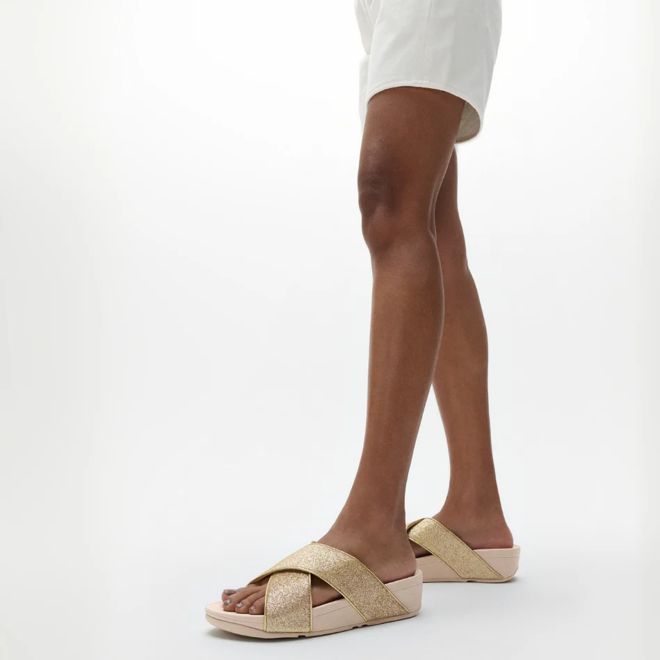 Fitflop Lulu Glitterdust Cross Slides Platino - Image 2
