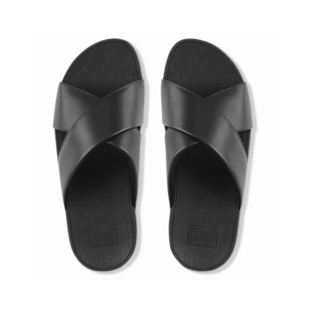 FitFlop Lulu Leather Black Cross Slides - Image 3