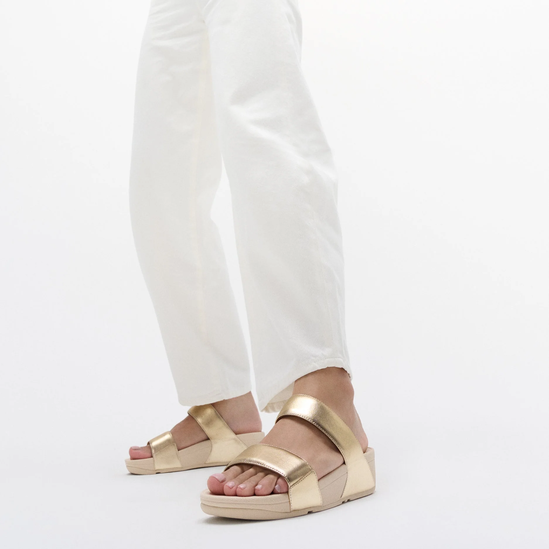 FitFlop Lulu Leather Slides Platino - Image 3