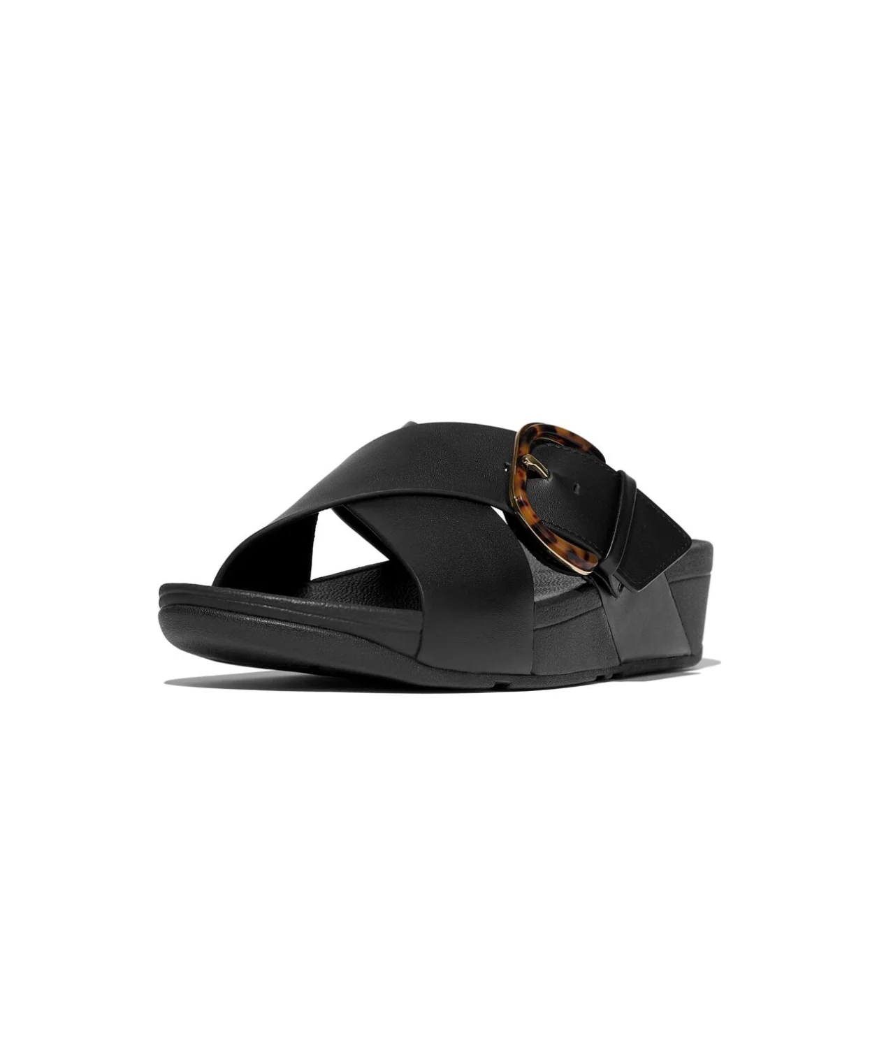 FitFlop Lulu Resin Buckle Leather Cross Slide Black - Image 4