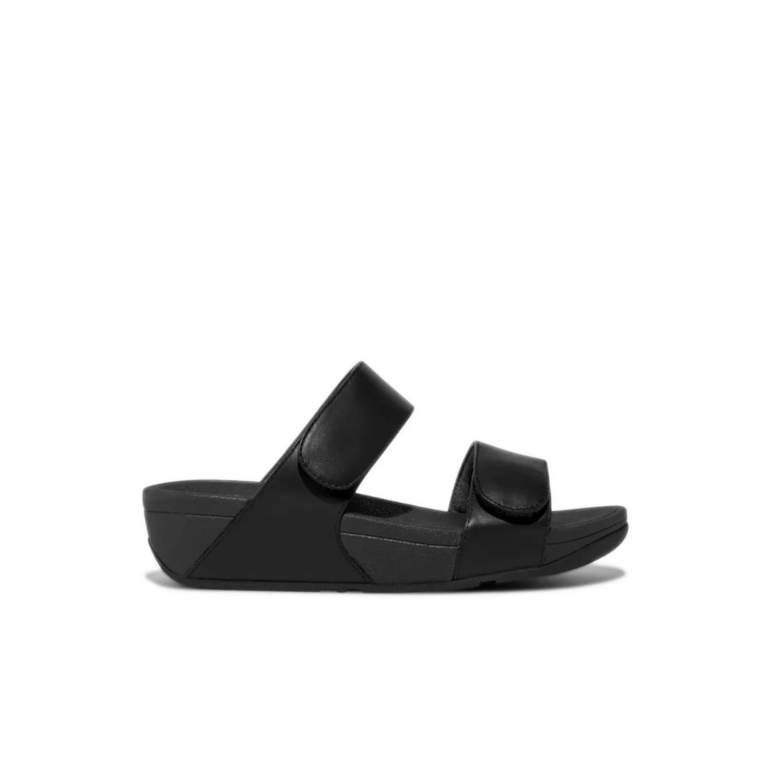 FitFlop Lulu Leather Velcro Adjustable Slides Black
