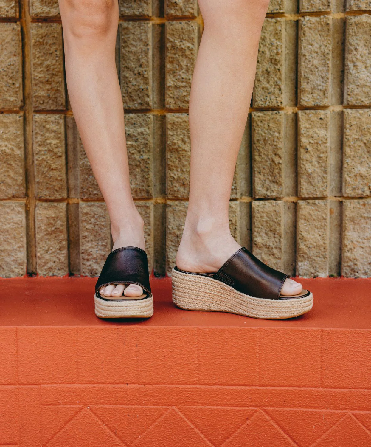 FitFlop Platform Espadrille Leather Wedge Slides Metallic Chocolate Brown - Image 3