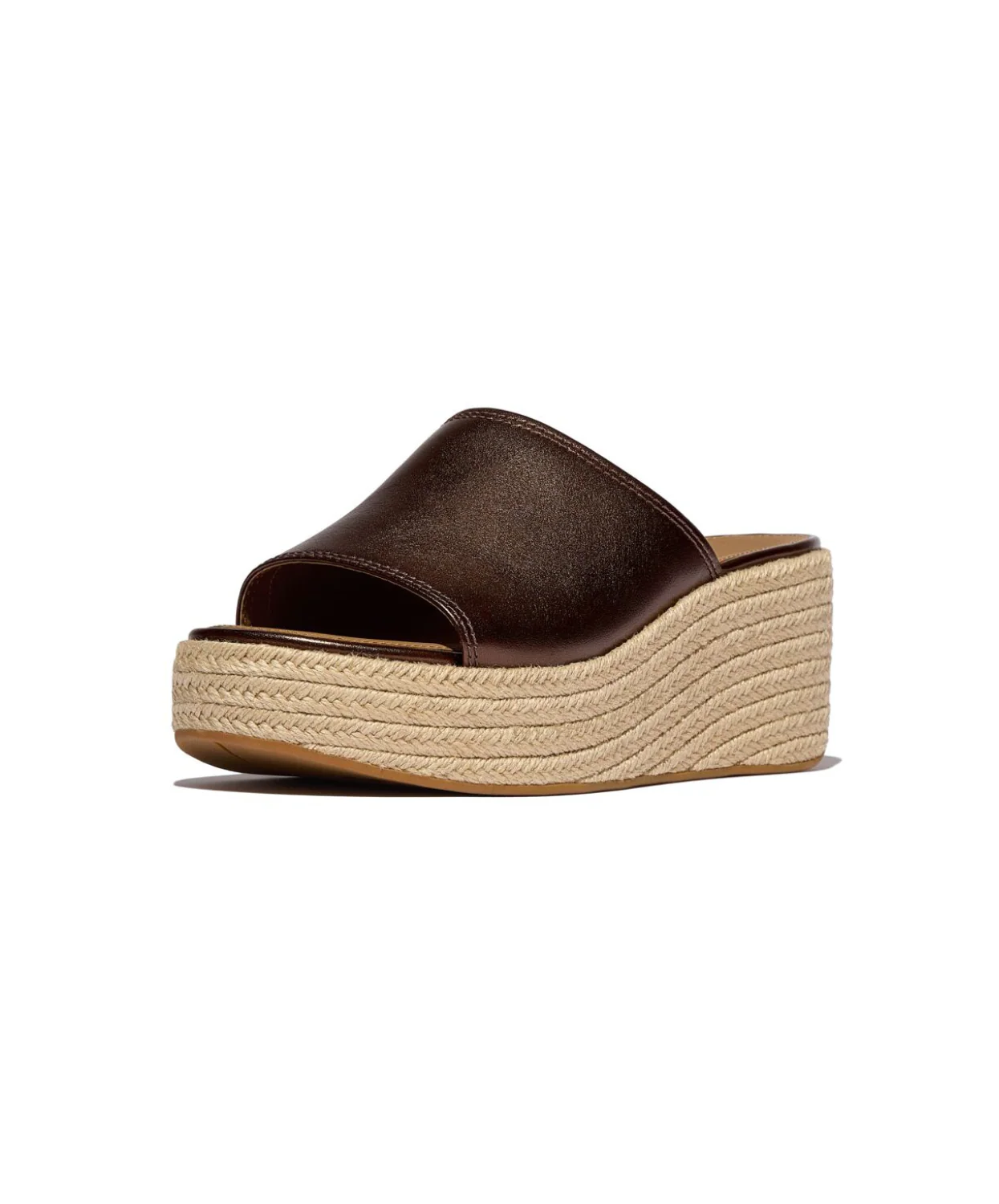 FitFlop Platform Espadrille Leather Wedge Slides Metallic Chocolate Brown - Image 4