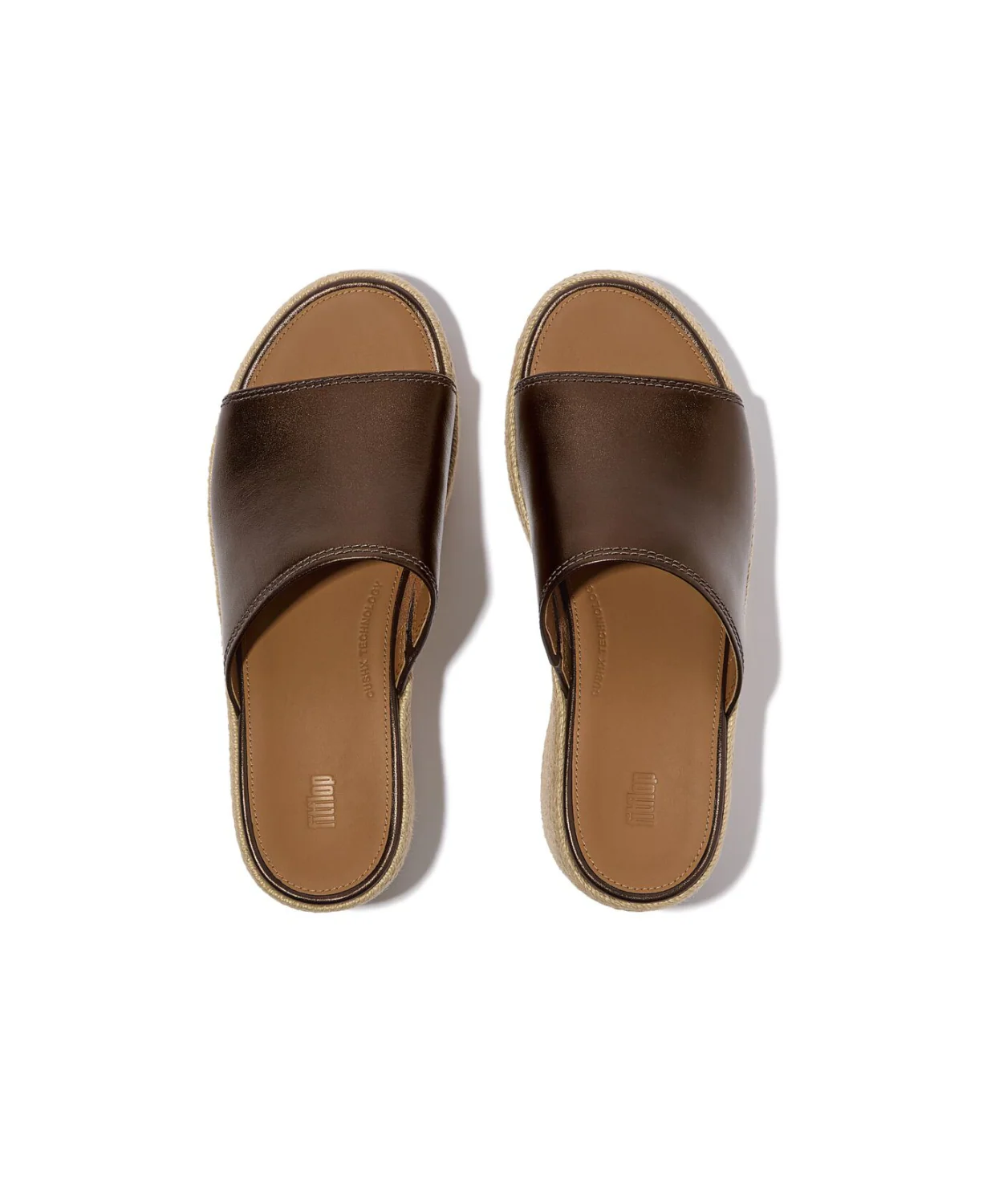 FitFlop Platform Espadrille Leather Wedge Slides Metallic Chocolate Brown - Image 5
