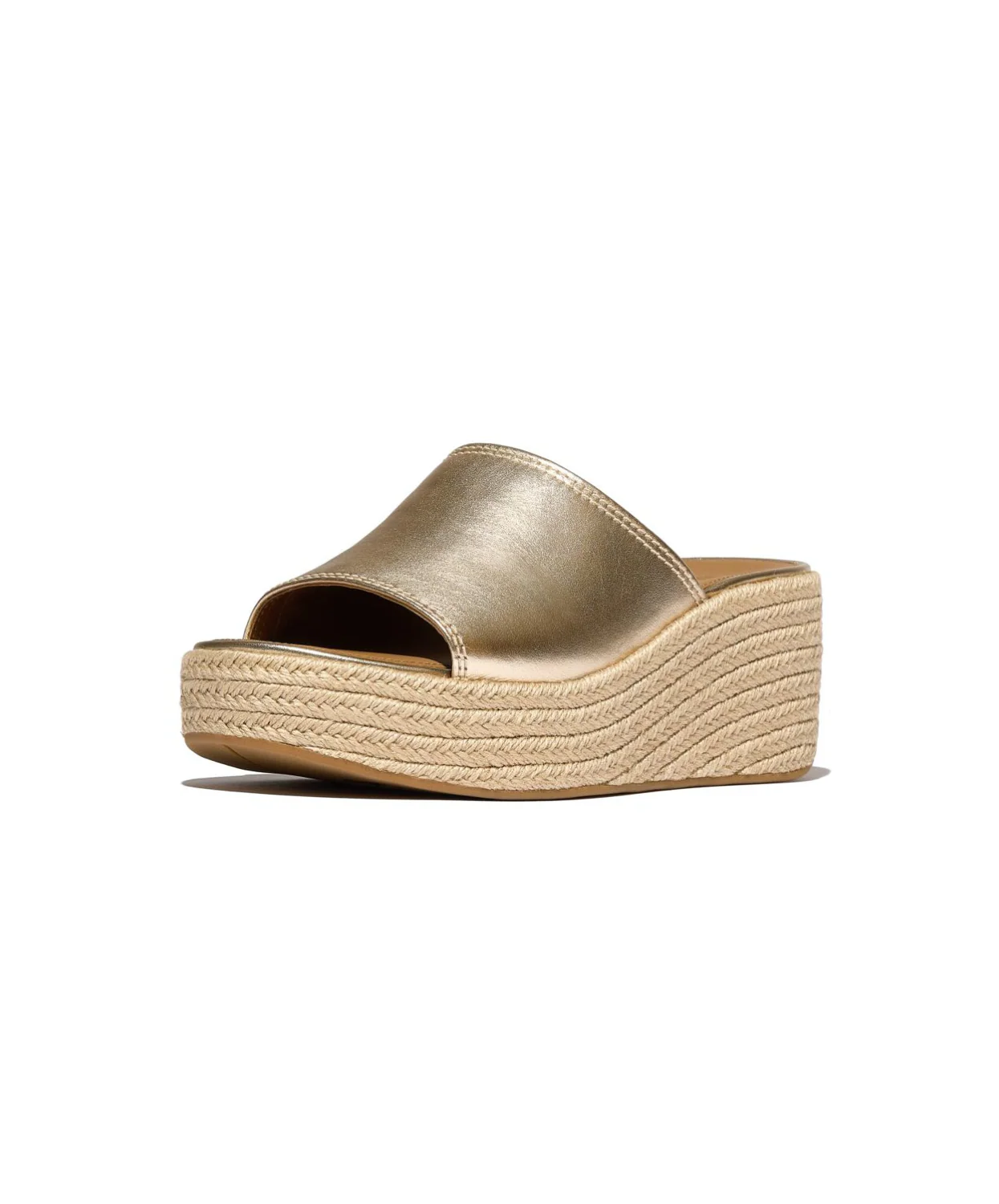 FitFlop Platform Espadrille Leather Wedge Slides Platino - Image 4