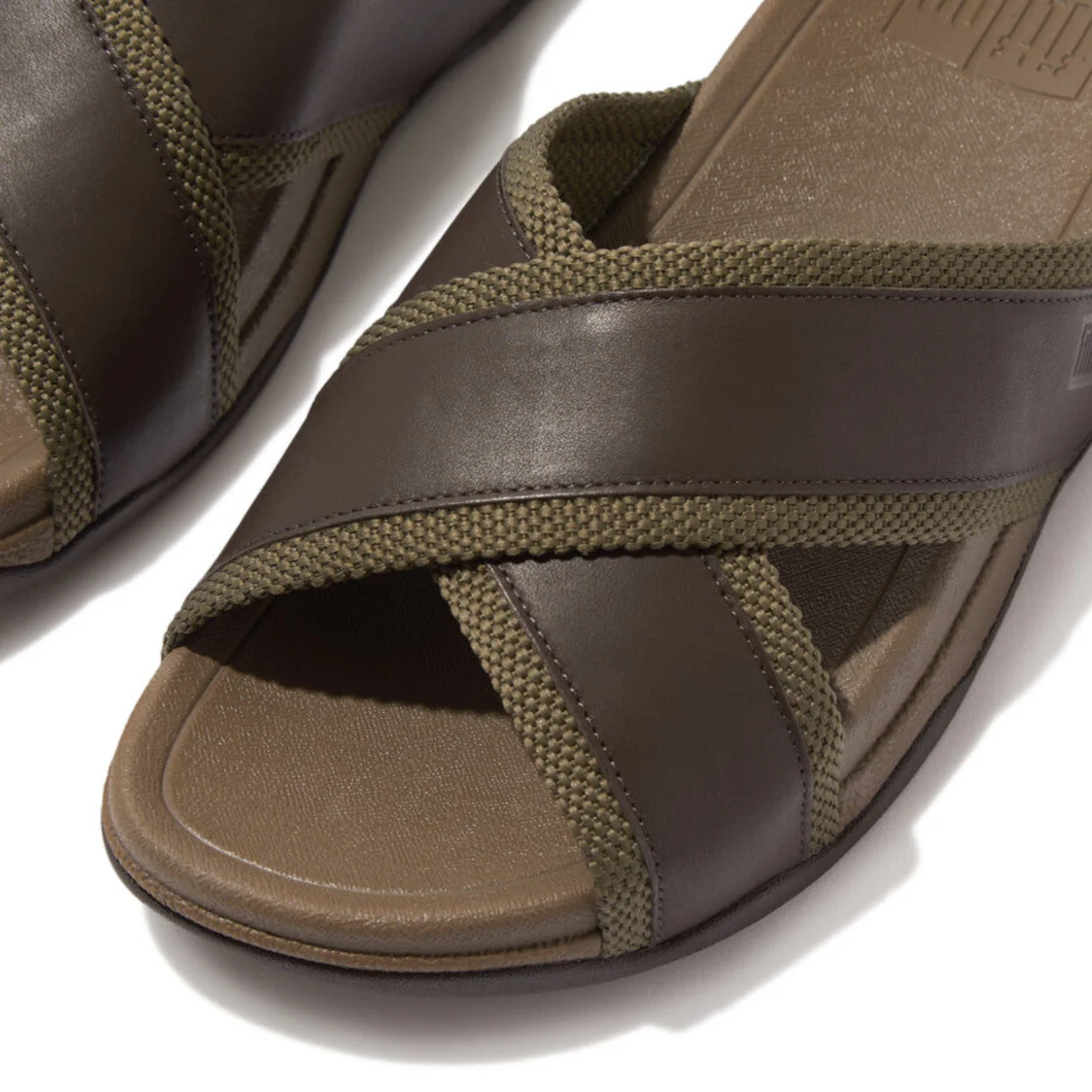 Fitflop Surfers Men's Webbing Leather Cross Slides Olive - Image 3