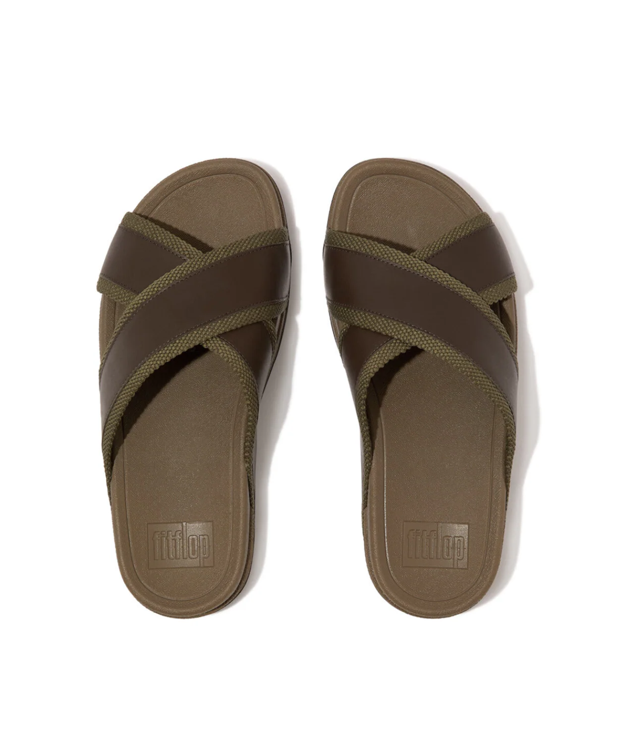 Fitflop Surfers Men's Webbing Leather Cross Slides Olive - Image 4