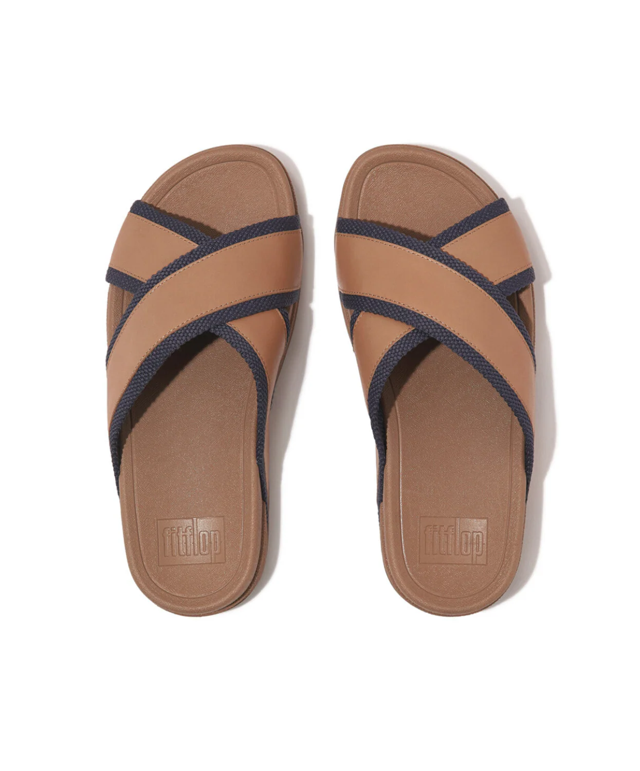 Fitflop Surfers Men's Webbing Leather Cross Slides Desert Tan - Image 3