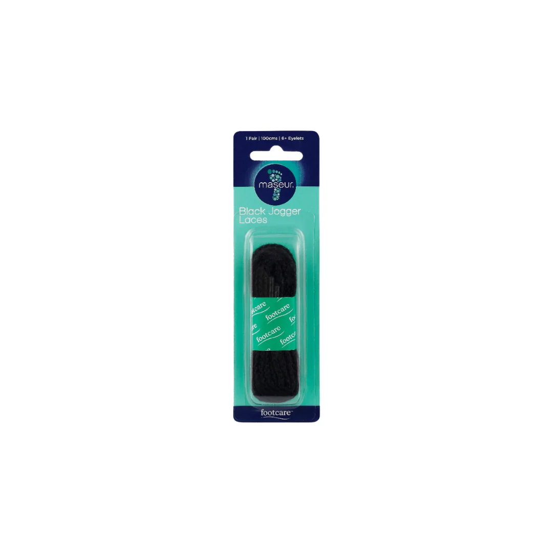 Footcare Shoe Laces 100cm Flat Black Jogger