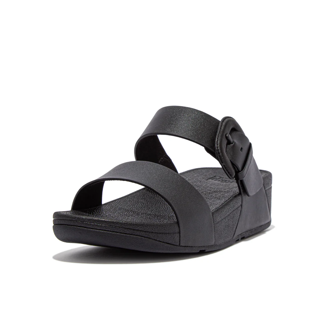 FitFlop Lulu Covered Buckle Raw Edge Leather Slides Black - Image 4