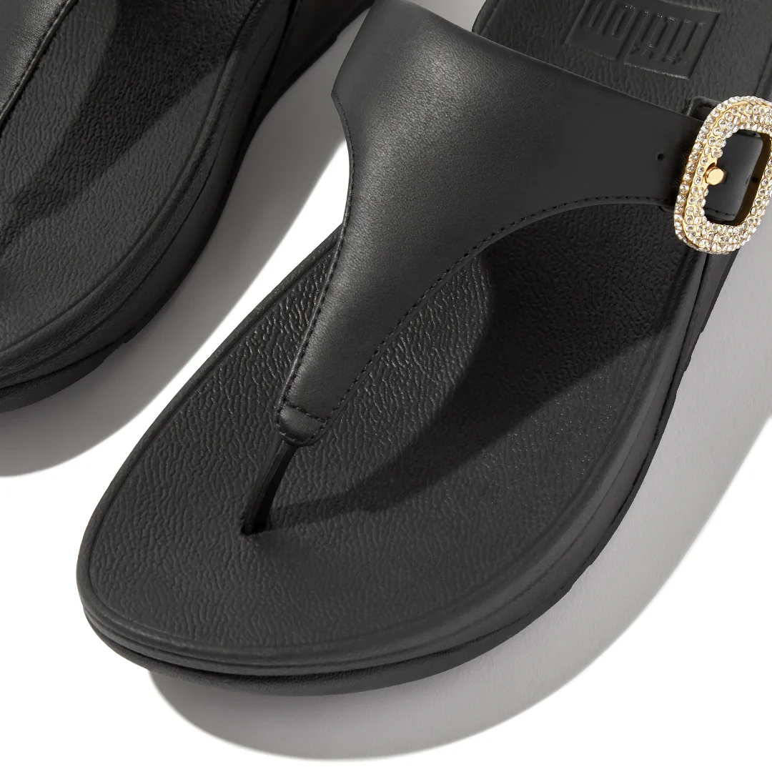 FitFlop Lulu Crystal Buckle Leather Toe Post Sandals Black - Image 2