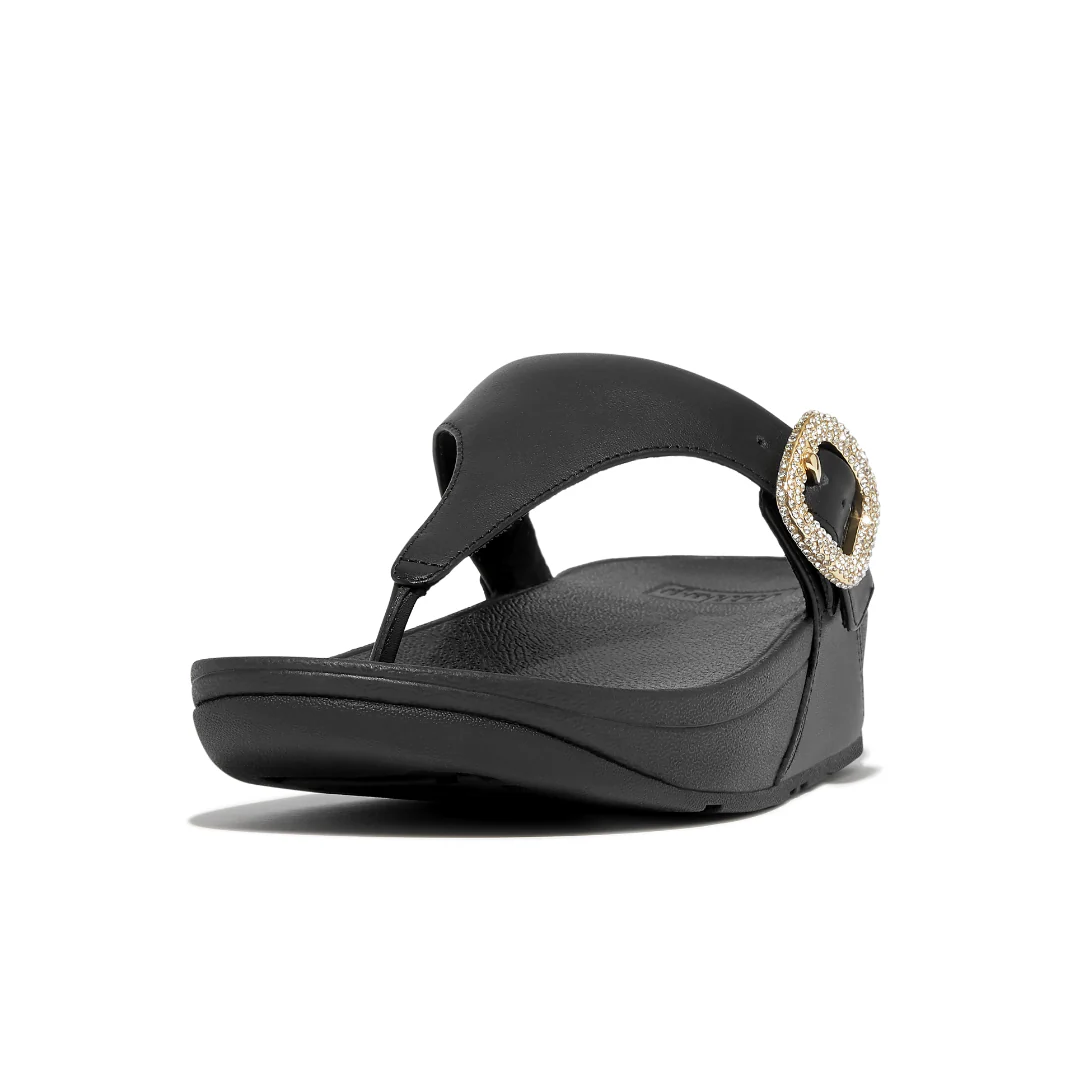 FitFlop Lulu Crystal Buckle Leather Toe Post Sandals Black - Image 4