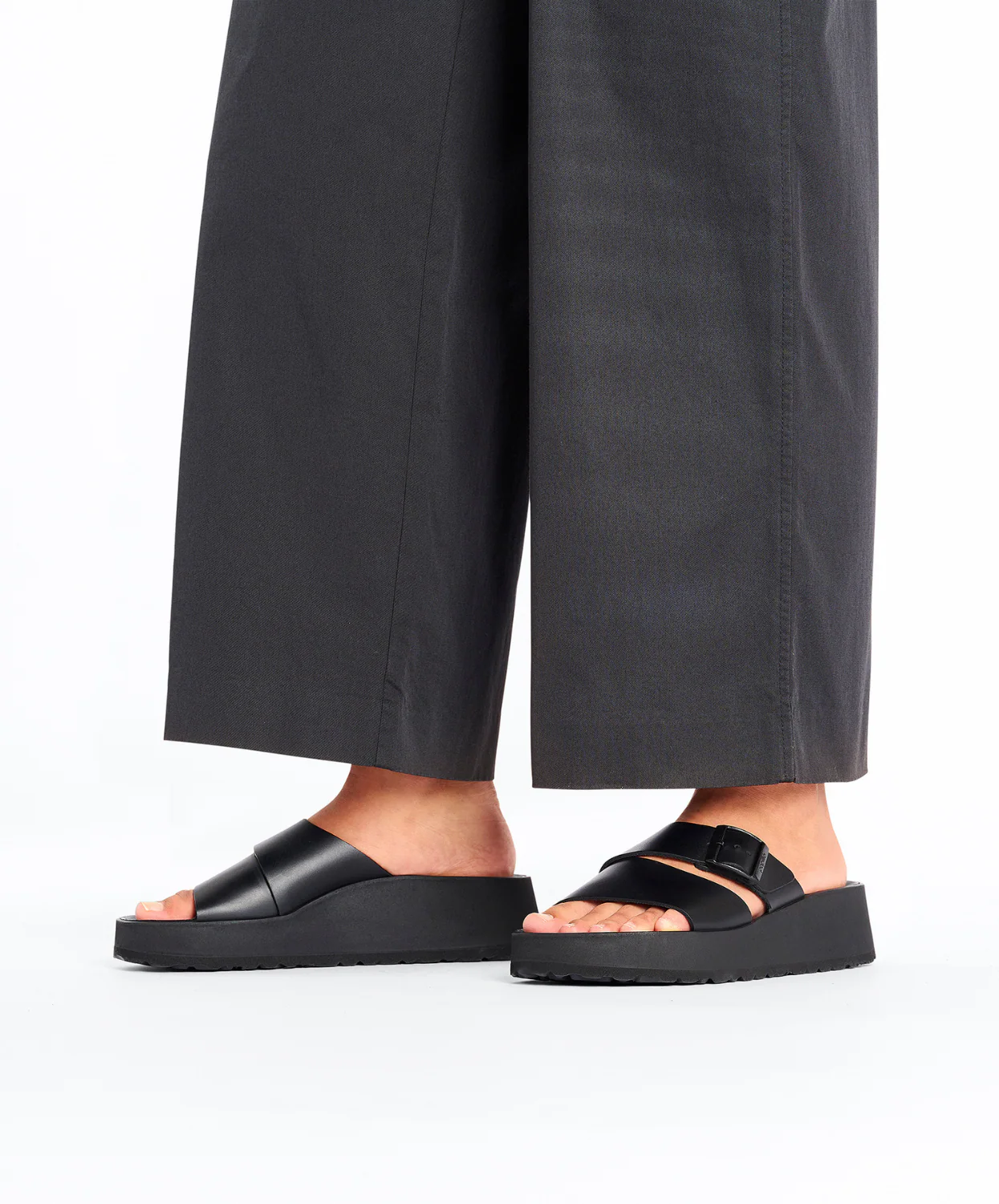 Papillio Almina Exquisite Smooth Leather Black Platform Wedge Sandals - Image 3