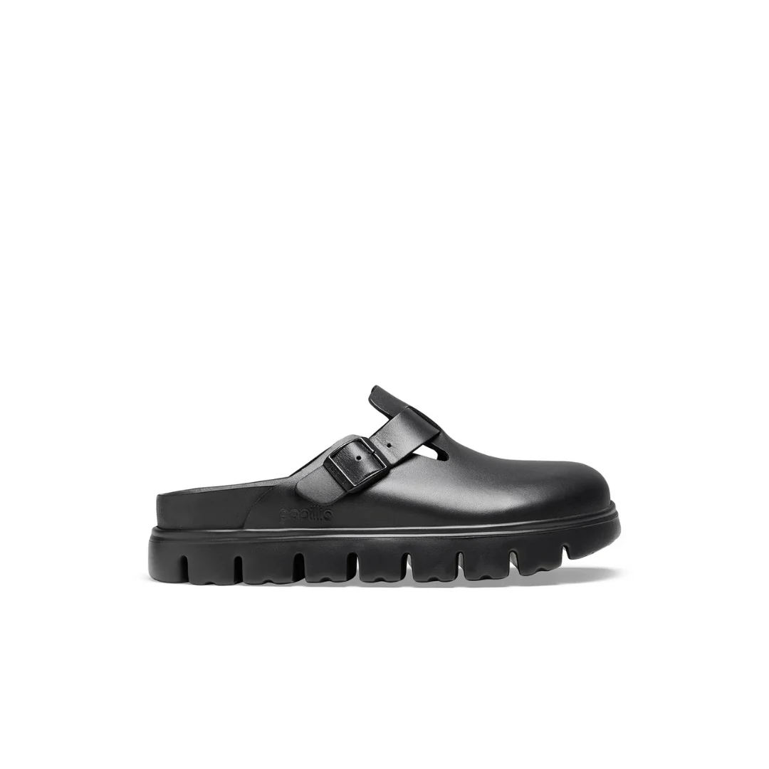 Papillio Boston Exquisite Chunky Leather Black Clogs