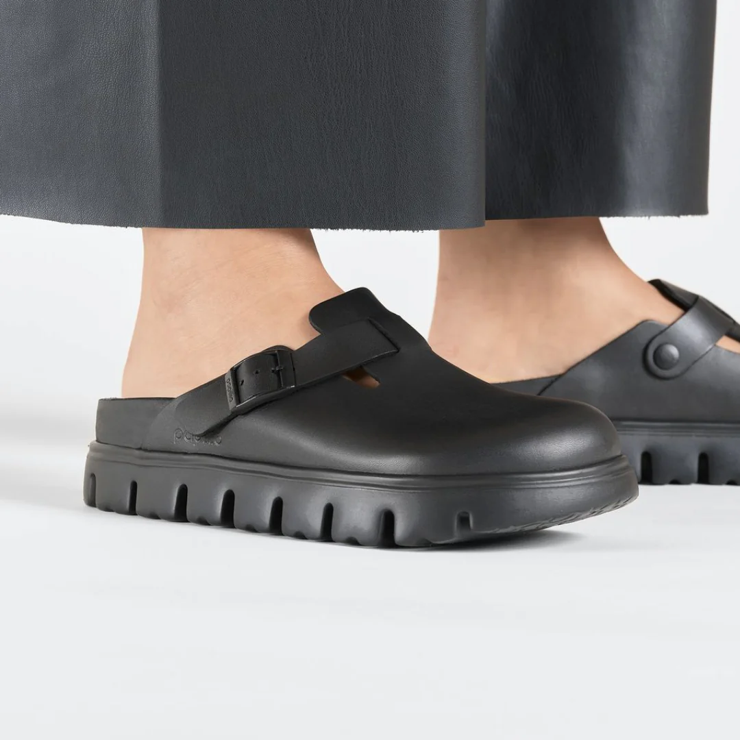 Papillio Boston Exquisite Chunky Leather Black Clogs - Image 3