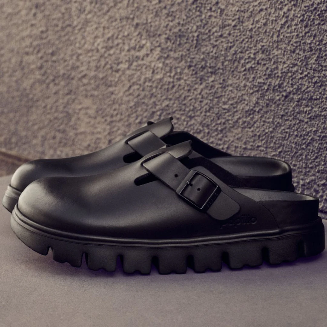 Papillio Boston Exquisite Chunky Leather Black Clogs - Image 6
