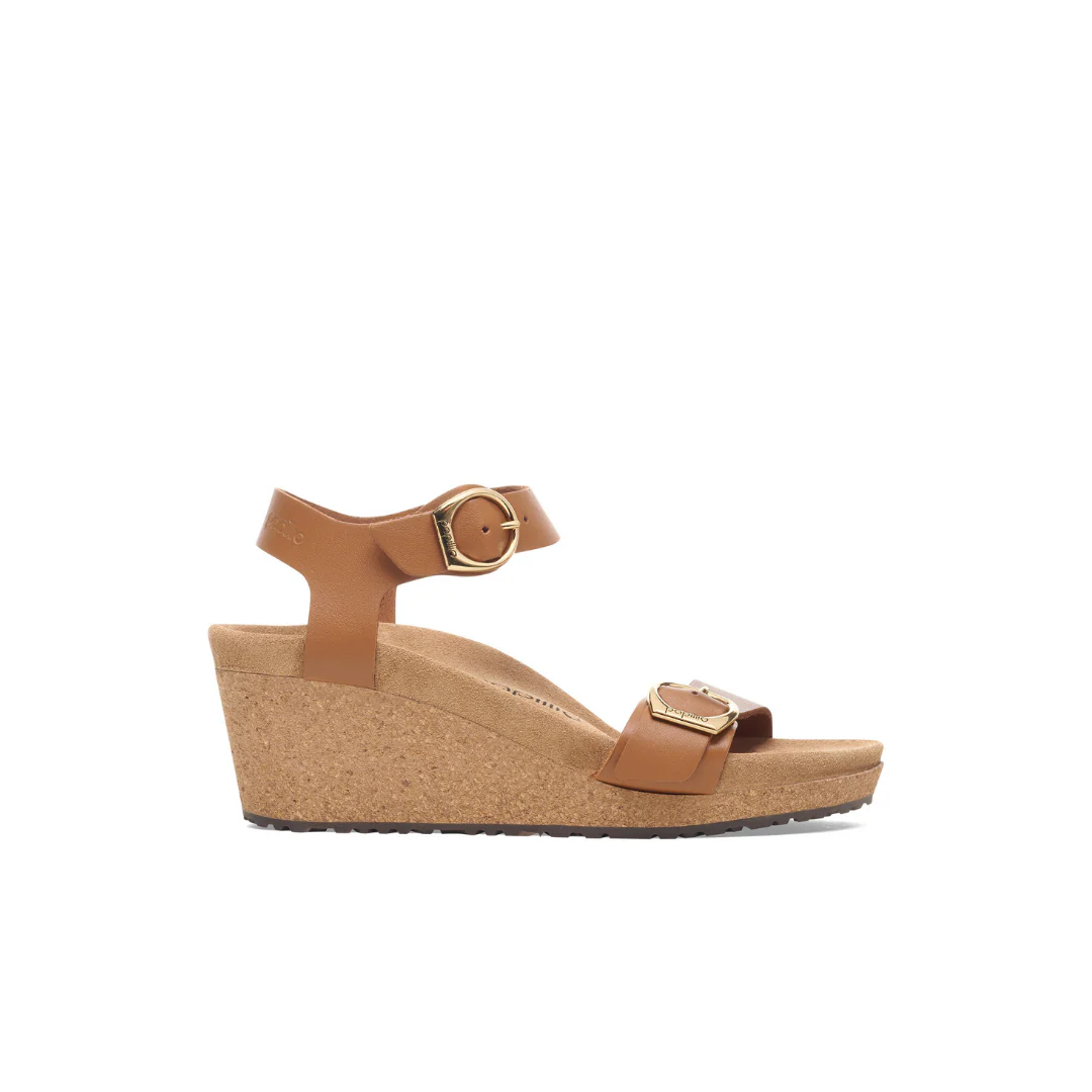 Papillio Soley Ring-Buckle Smooth Leather Ginger Brown Wedges