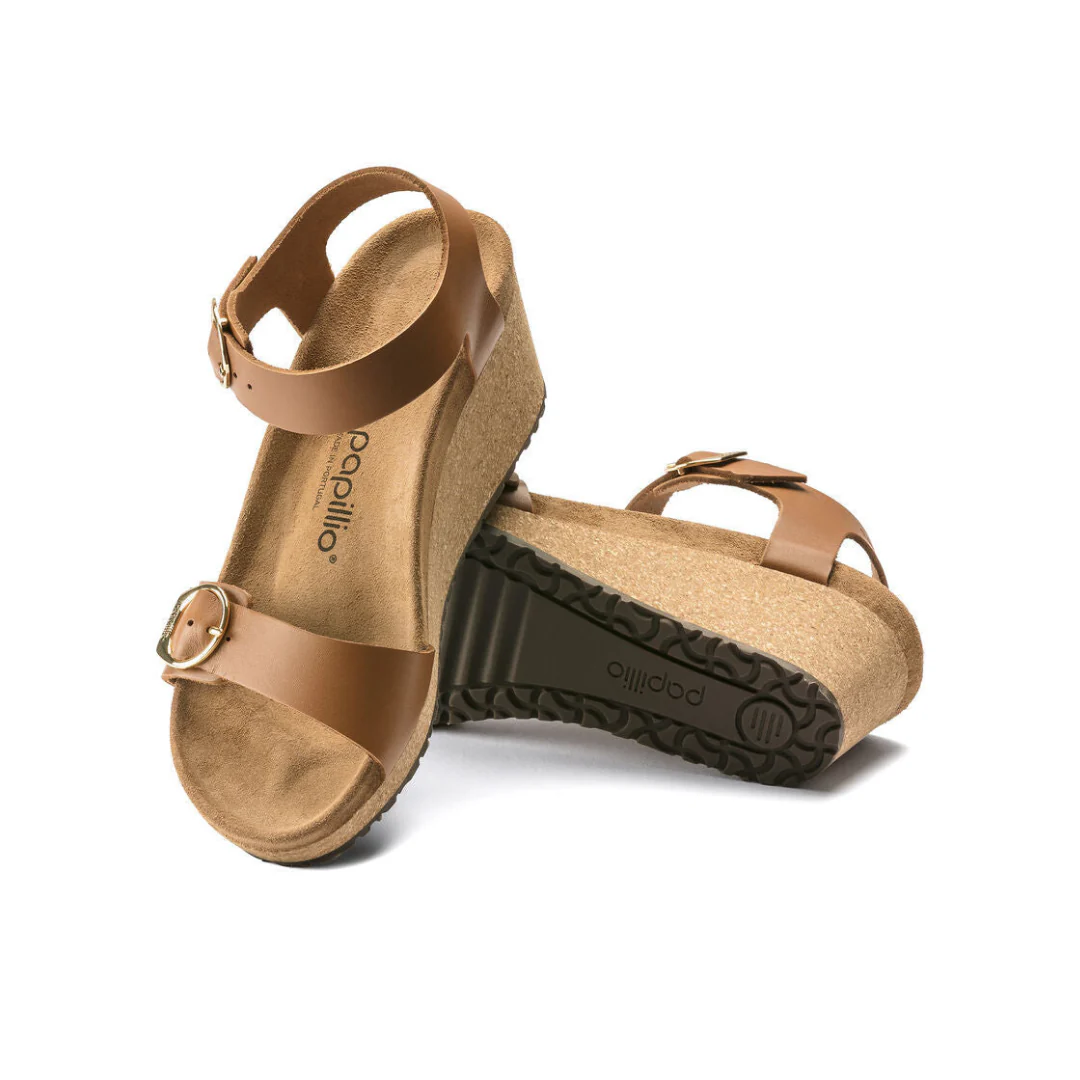 Papillio Soley Ring-Buckle Smooth Leather Ginger Brown Wedges - Image 5