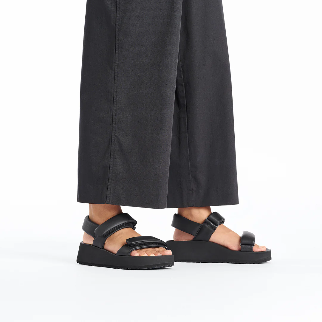 Papillio Theda Exquisite Smooth Leather Black Platform Wedge Sandals - Image 3